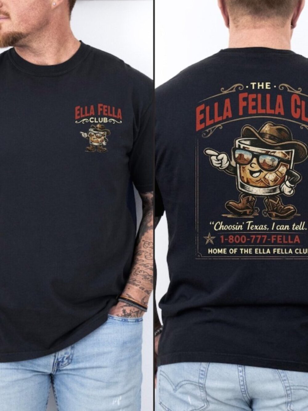 Ella Fella Club Cowboy Whiskey Graphic Tee Western Country Concert Shirt